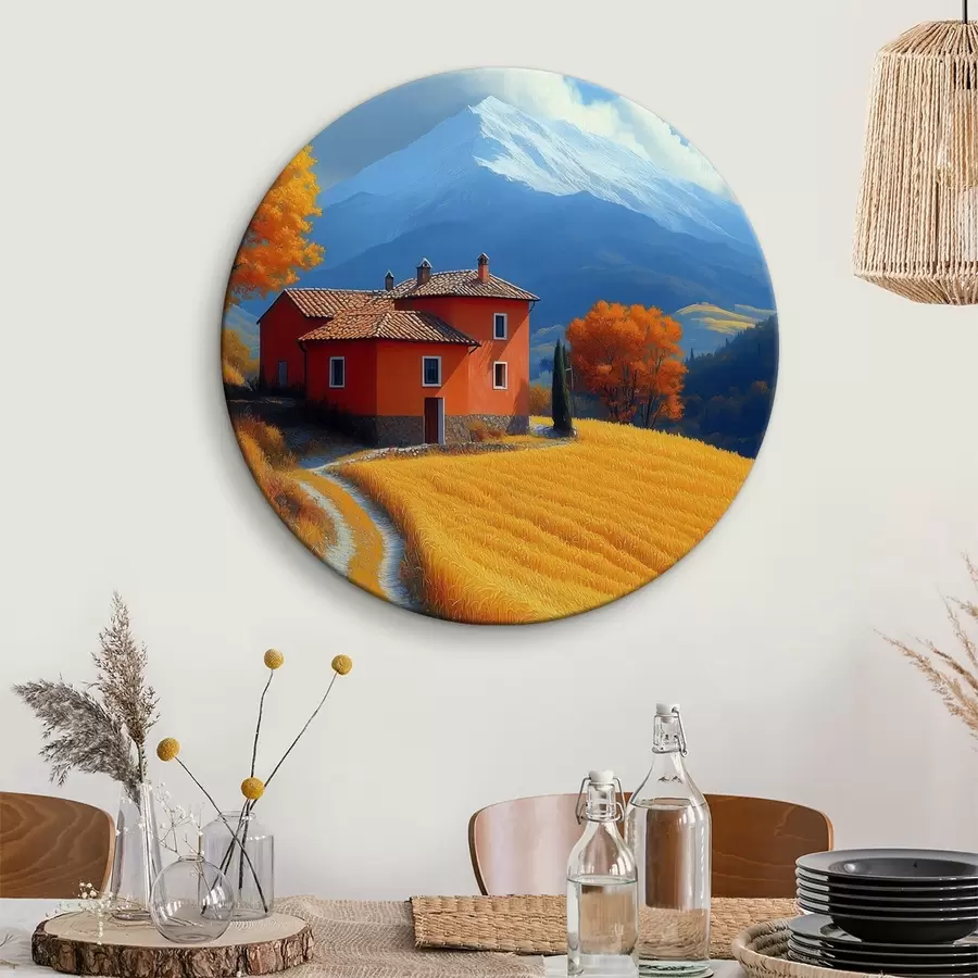 Pilt Maja põllul, taustaks sügiseseid mägesid r40962