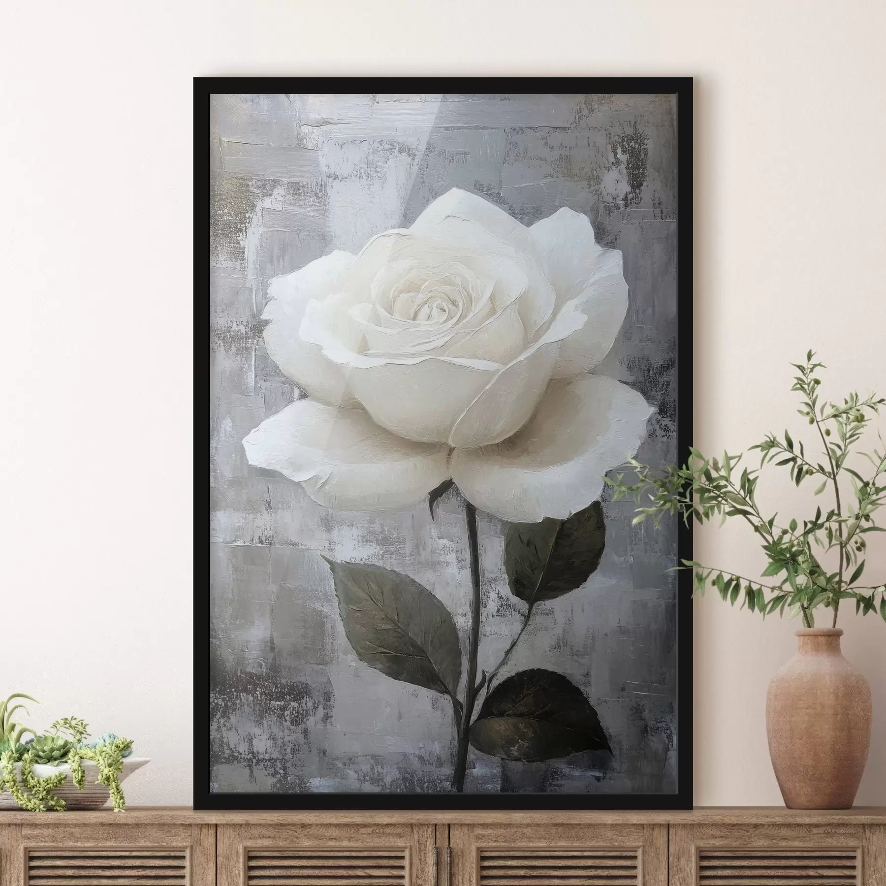 Fototapeedid Valge roos käsitsi joonistatud betoonist taustal f42185