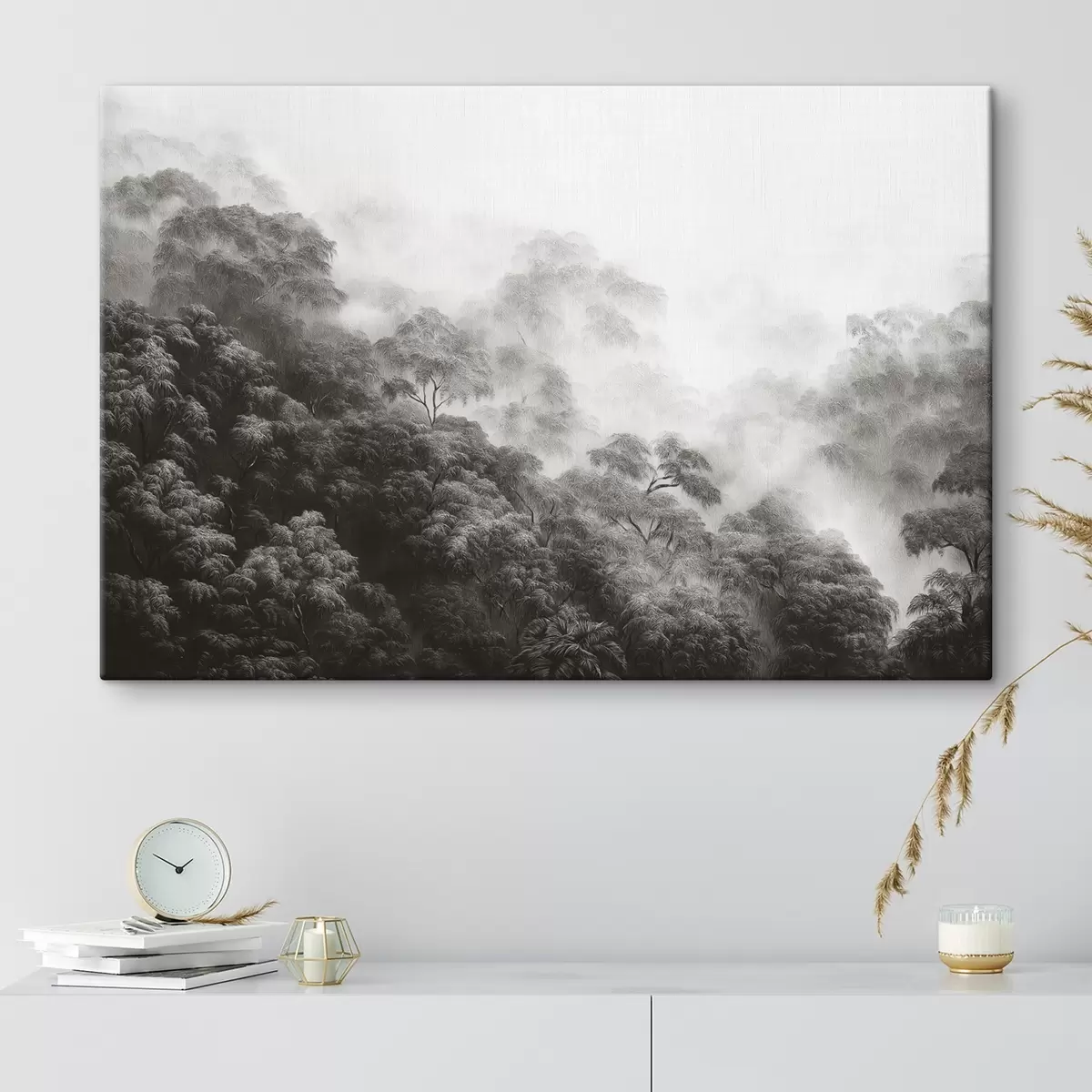 Pilt Troopiline mets udus, palmipuud, hallid värvid s42371v1