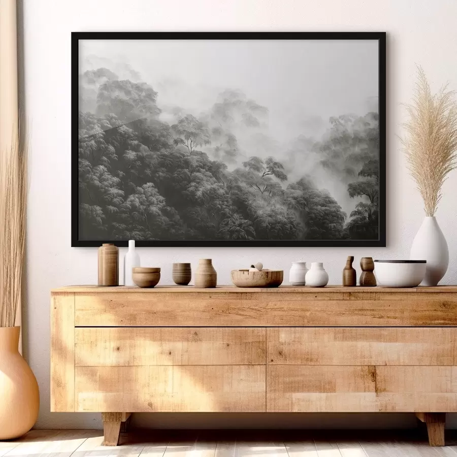 Fototapeedid Troopiline mets udus, palmipuud, hallid värvid f42371v1