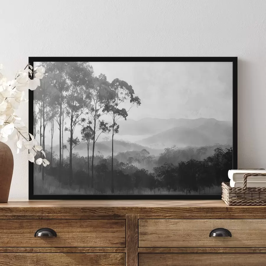 Fototapeedid Müstiline mets hallides toonides, loodusmaastik, puud f42373