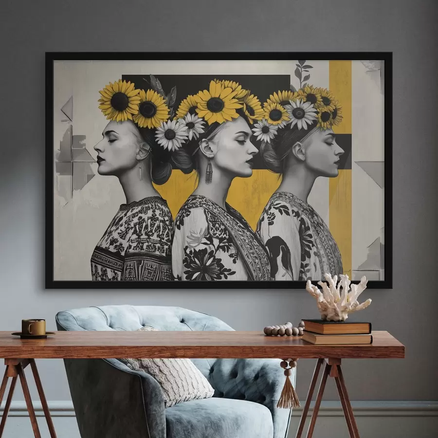 Fototapeedid Kaunid naised etnilise sulgudes päevalillevõtetega f42378