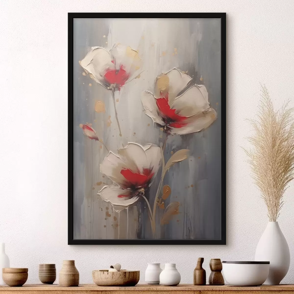 Plakat Valged ja punased lilled f42345