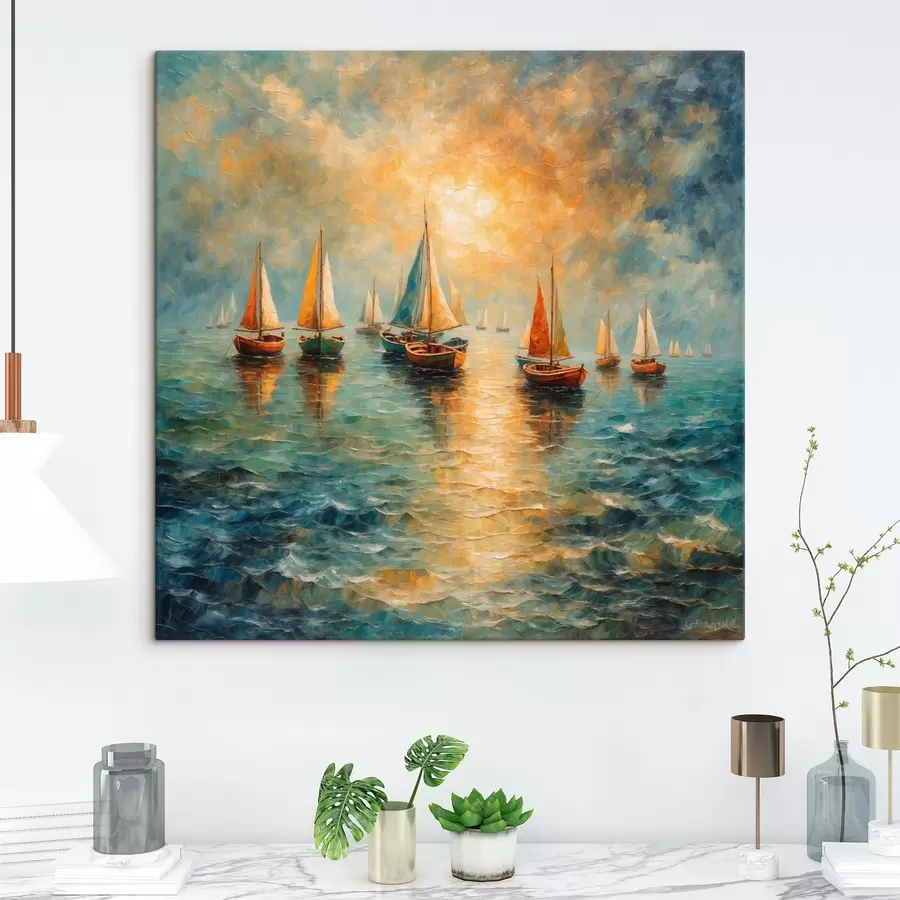 Fototapeedid Päikeseloojangusse sõitvad laevad s42251