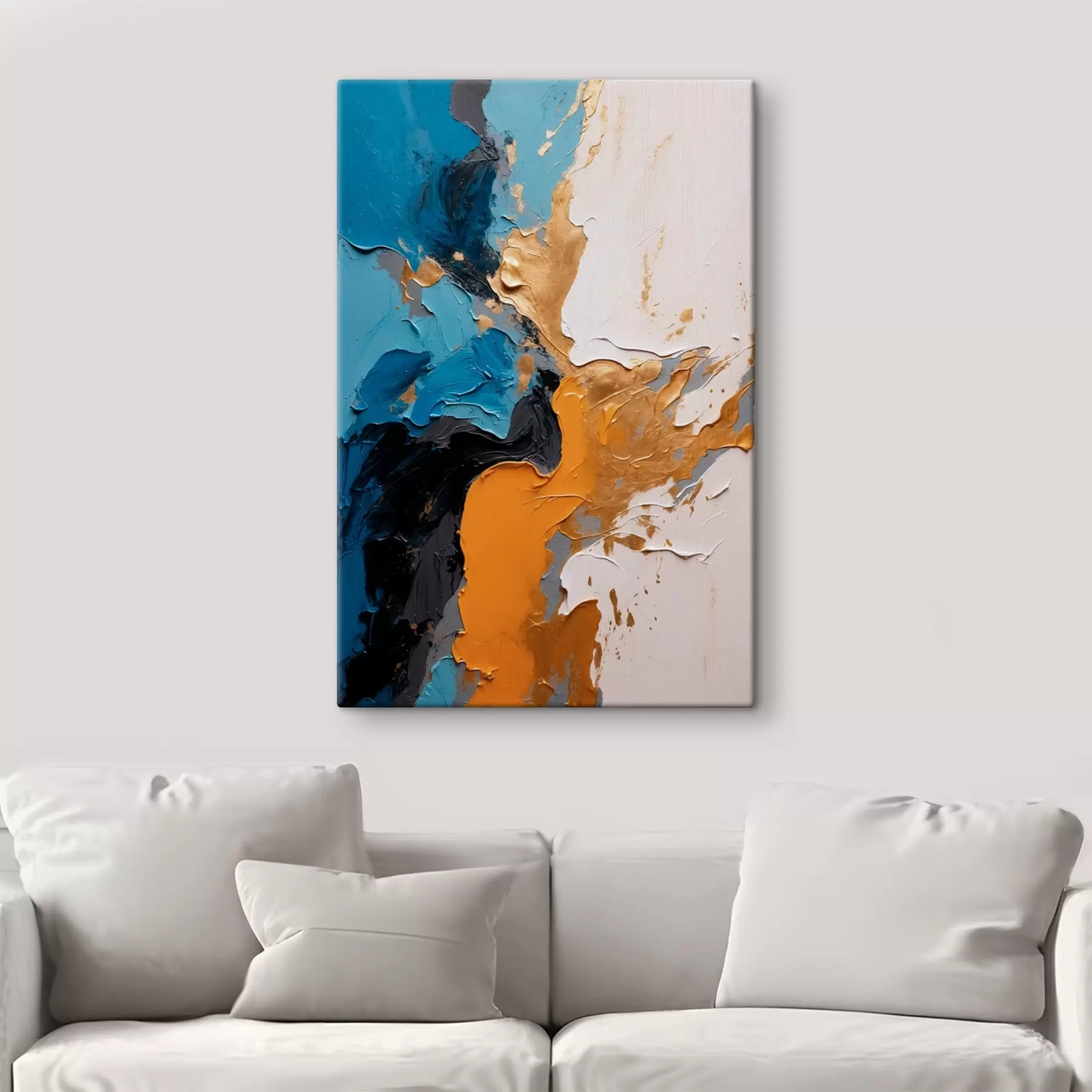 Fototapeedid Abstraktne maal sinise valge ja kollase värviga s42254