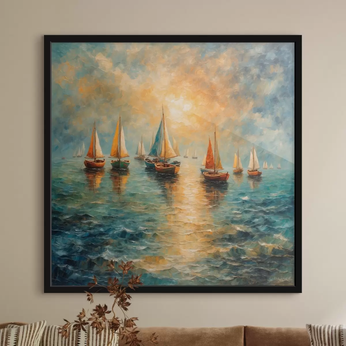 Plakat Päikeseloojangusse sõitvad laevad f42251