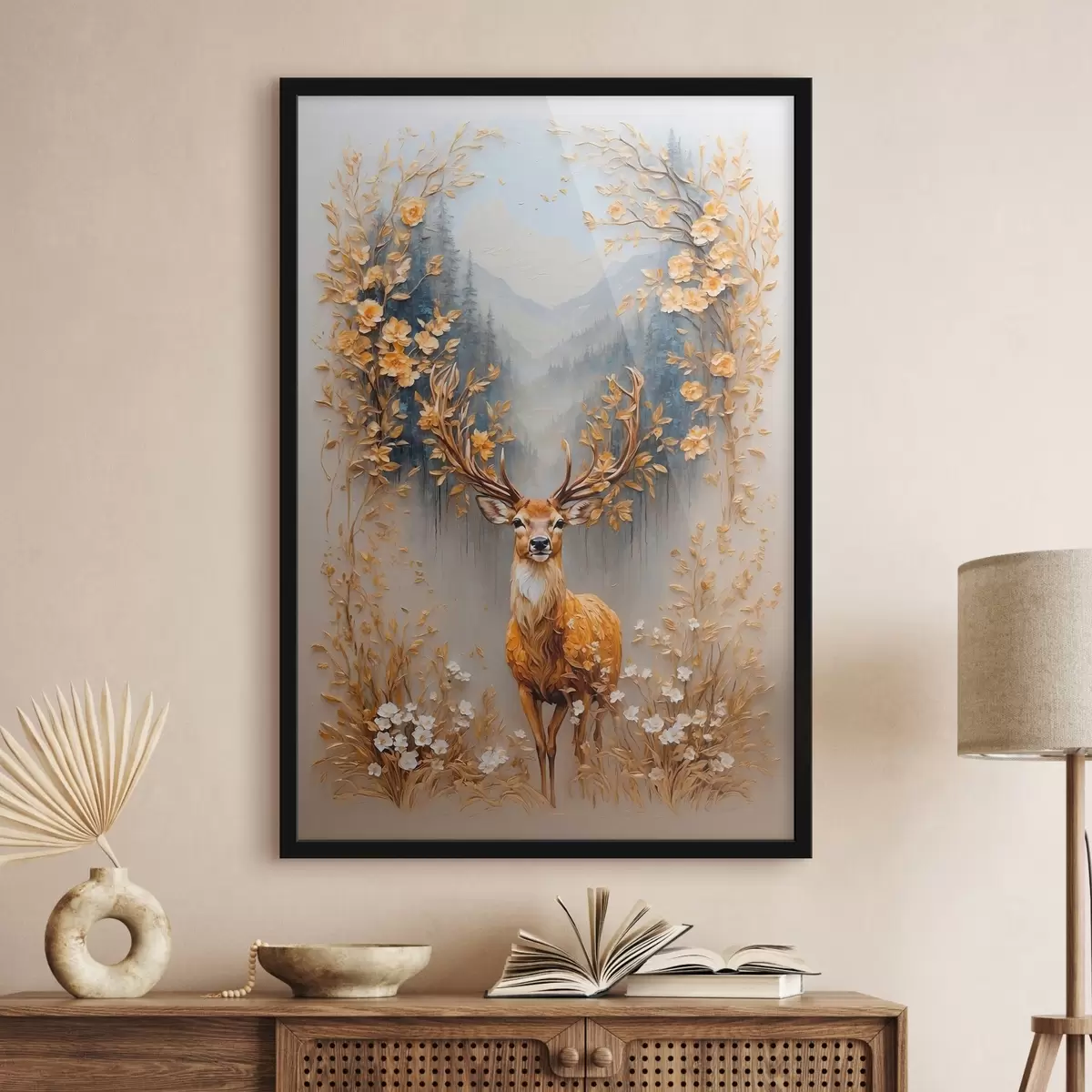 Plakat Suurte sarvedega hirv metsa taustal f42252