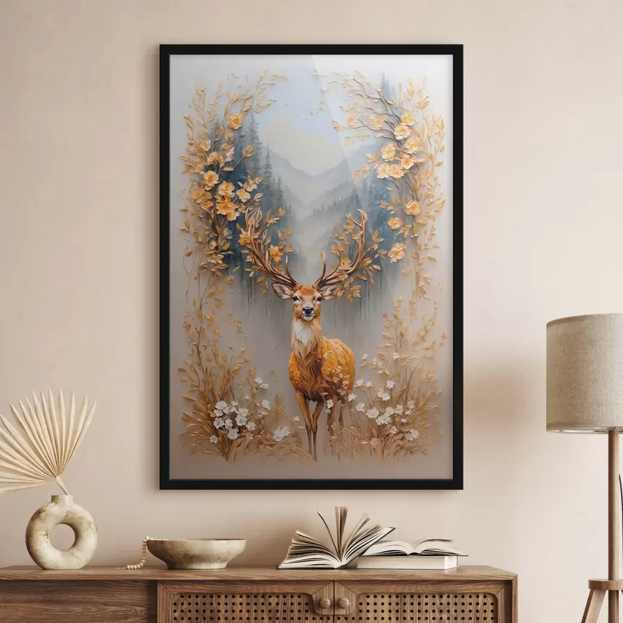 Fototapeedid Suurte sarvedega hirv metsa taustal f42252