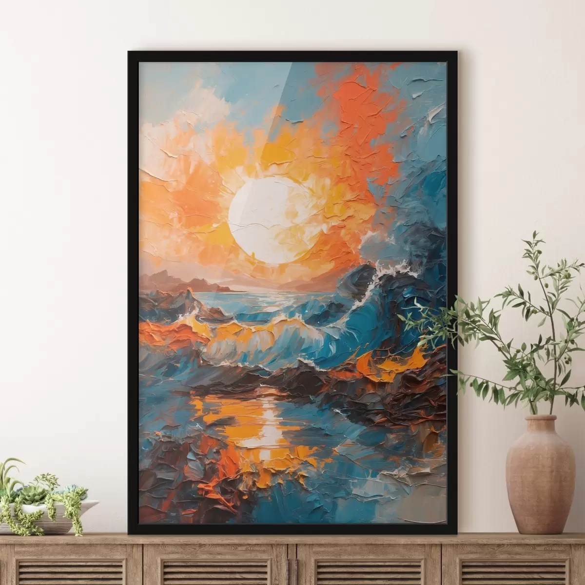 Plakat Tormine meri ja päike õlimaalide stiilis f42257