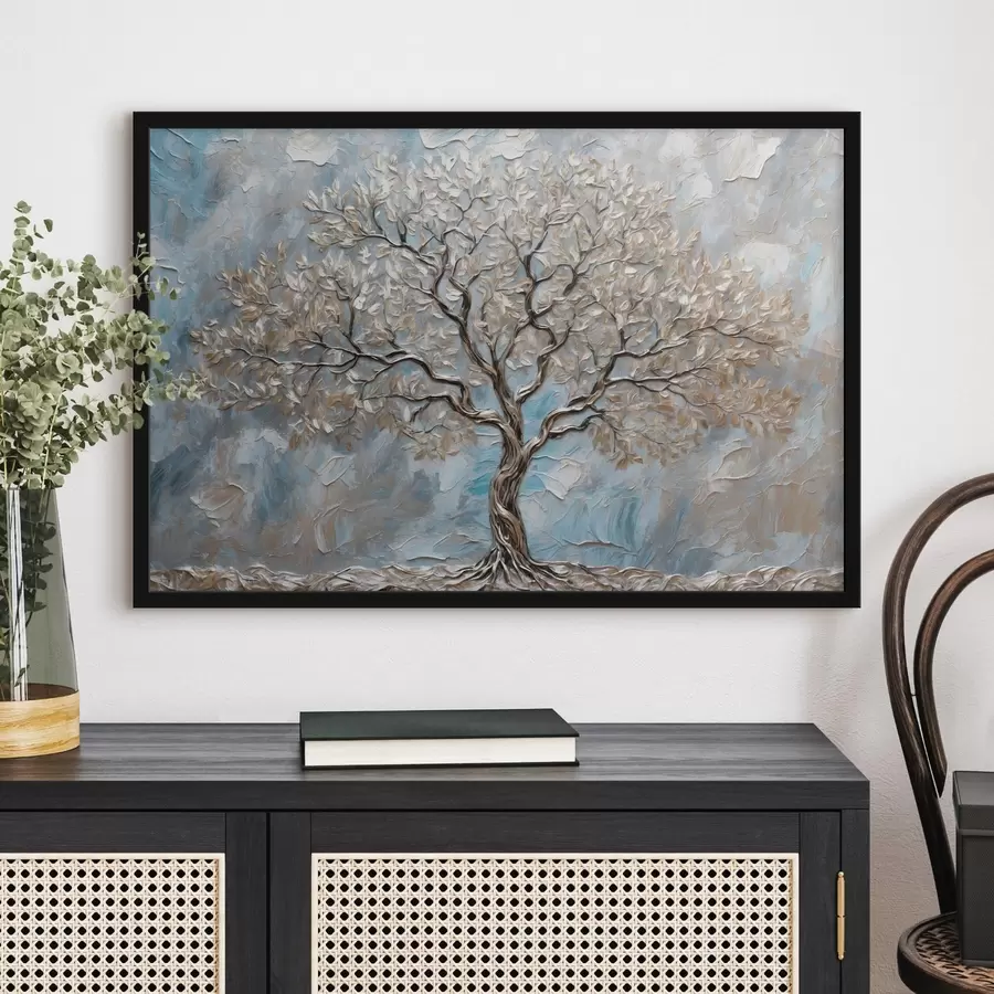 Fototapeedid Hõbedane puu sinihallil taustal f42273