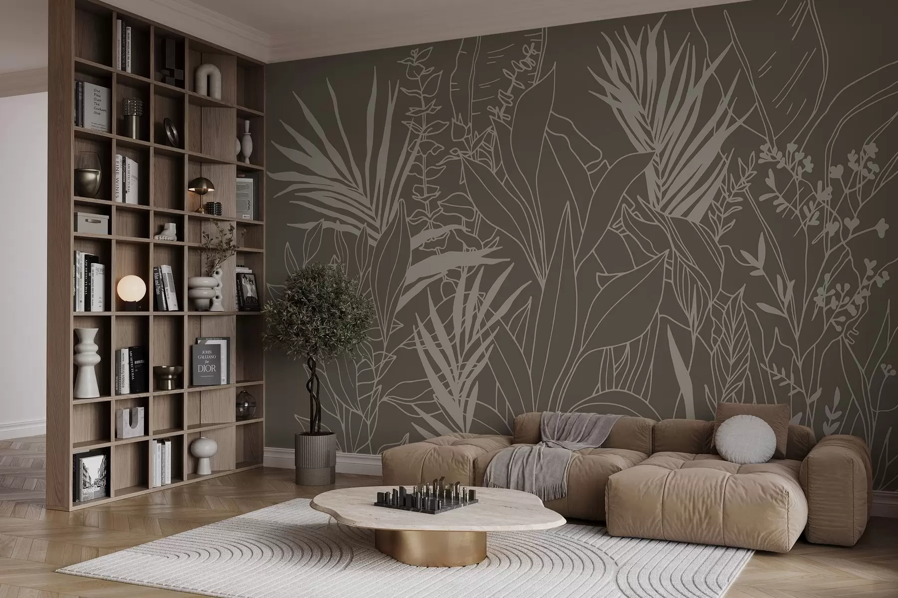 Fototapeedid Botaaniline joonekunst rohelisel taustal w02775v1