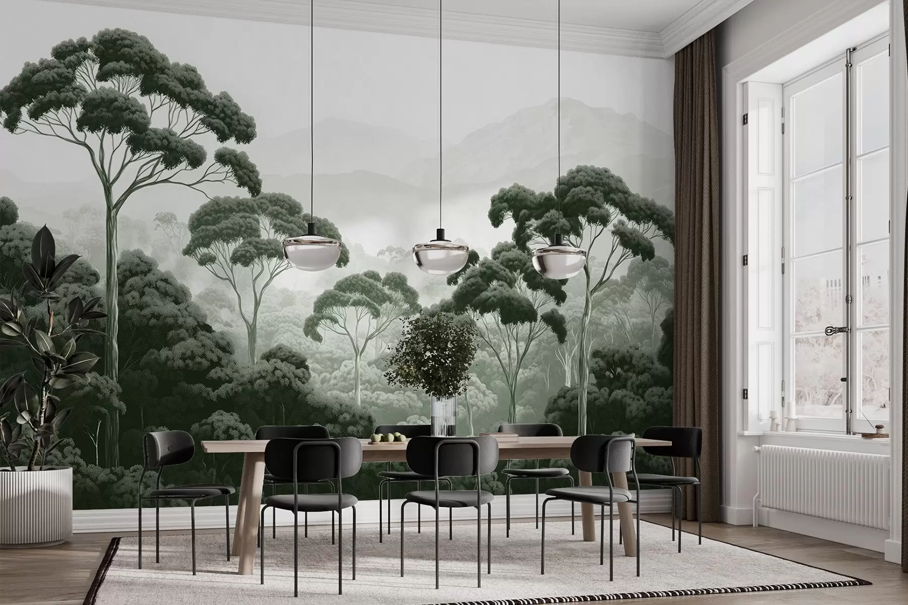 Fototapeedid Džungelmets, mäed, troopika, loodus, suured puud, tumerohelised värvid w02739v1