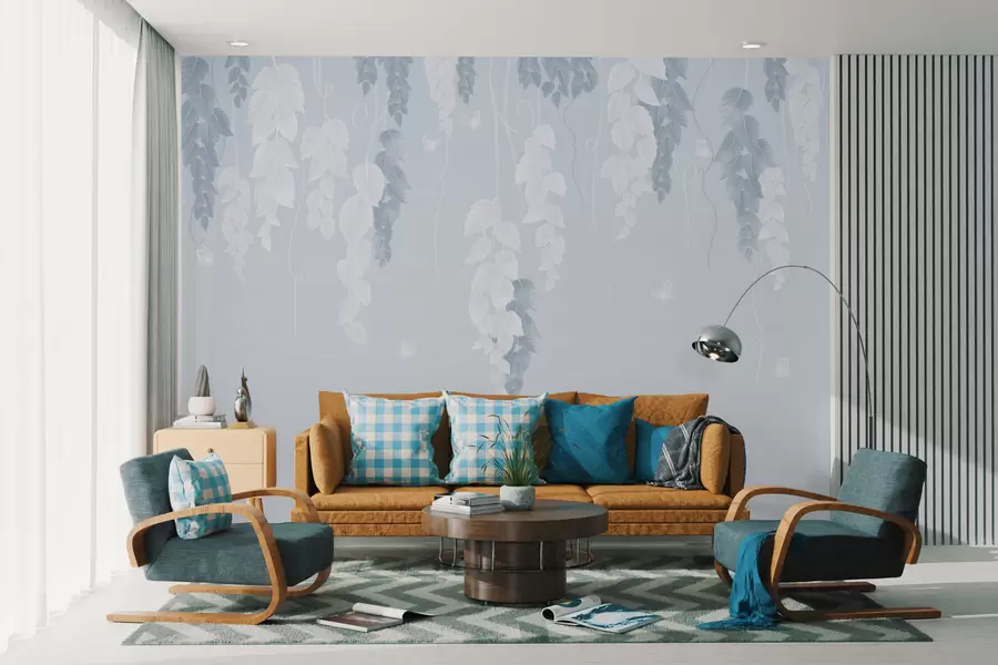 Fototapeedid Rippuvad lehed ja sinised liblikad w02655v1