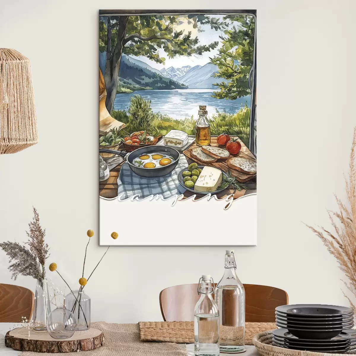 Pilt Telkimise esteetika, akvarellistiil, suvine järv, loodus, toit s42428