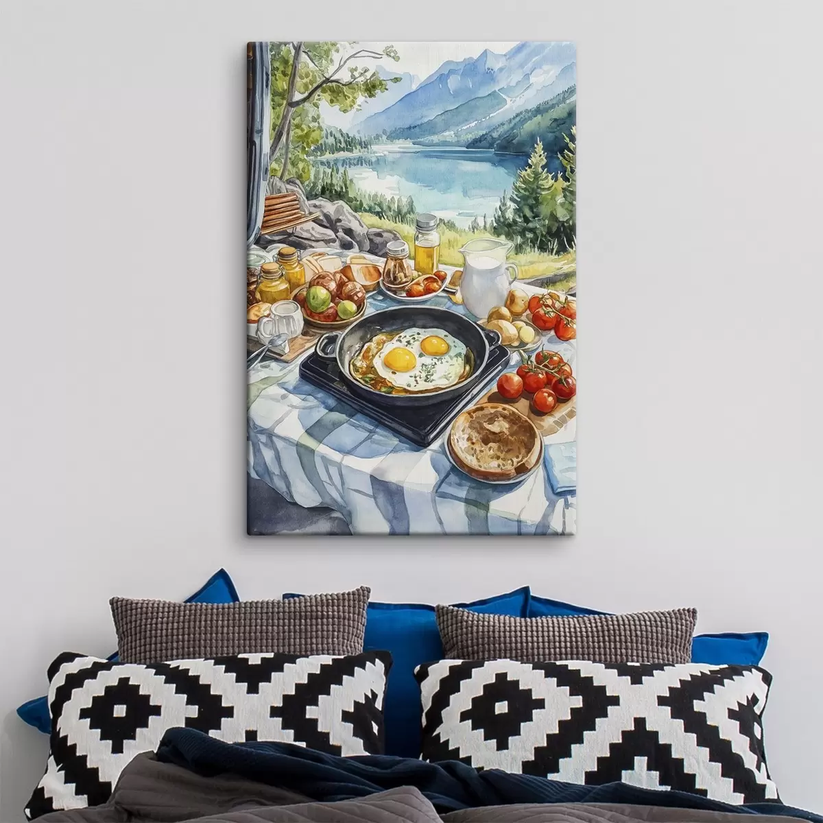 Pilt Esteetiline hommikusöök järve ääres, akvarellistiilis s42432