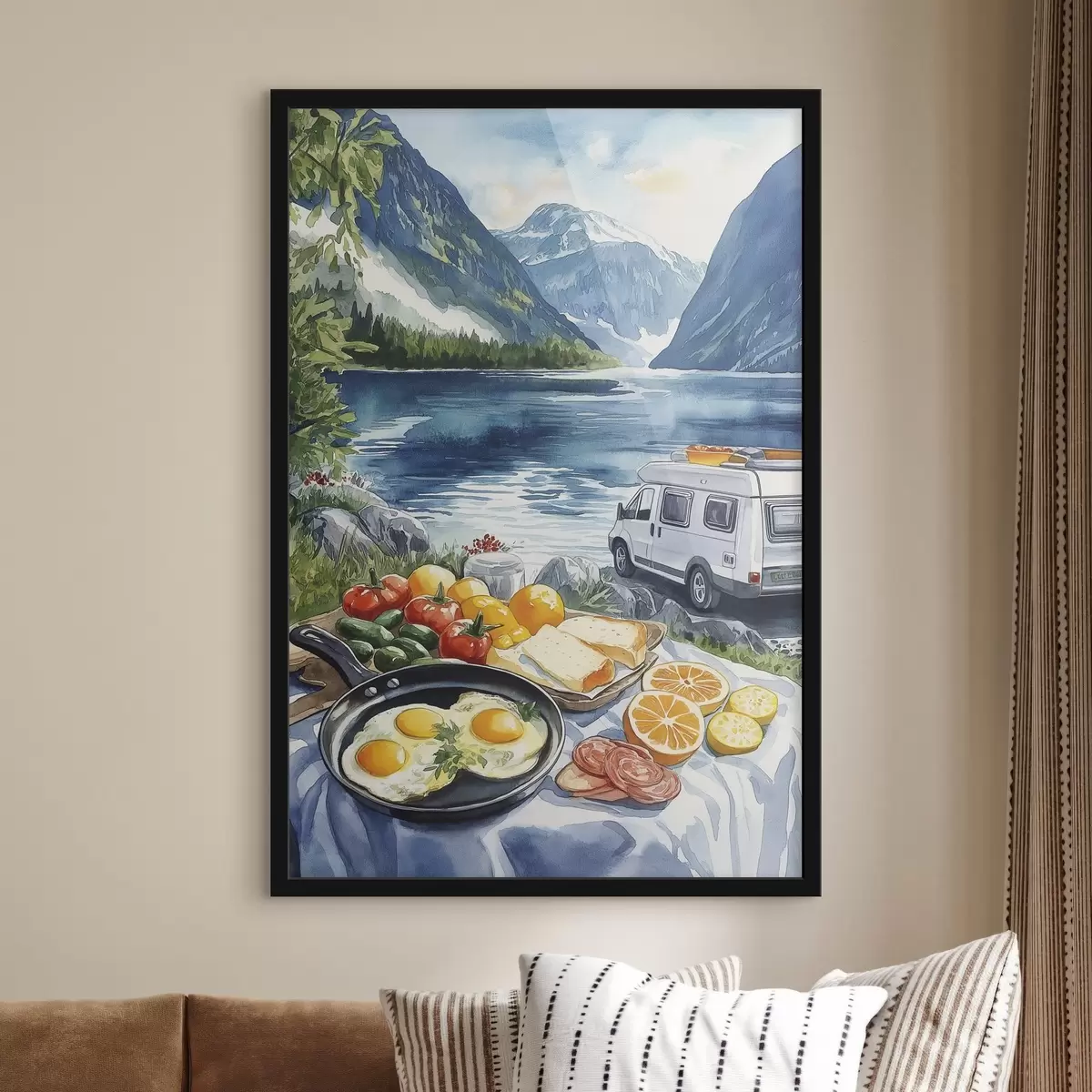 Plakat Reisimine, õues elamine, akvarellistiil, Norra, hommikusöök f42430