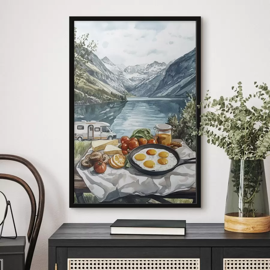 Fototapeedid Reisimine, loodusmaastikud, akvarellistiil, Norra, hommikusöök, kaubikauto f42431