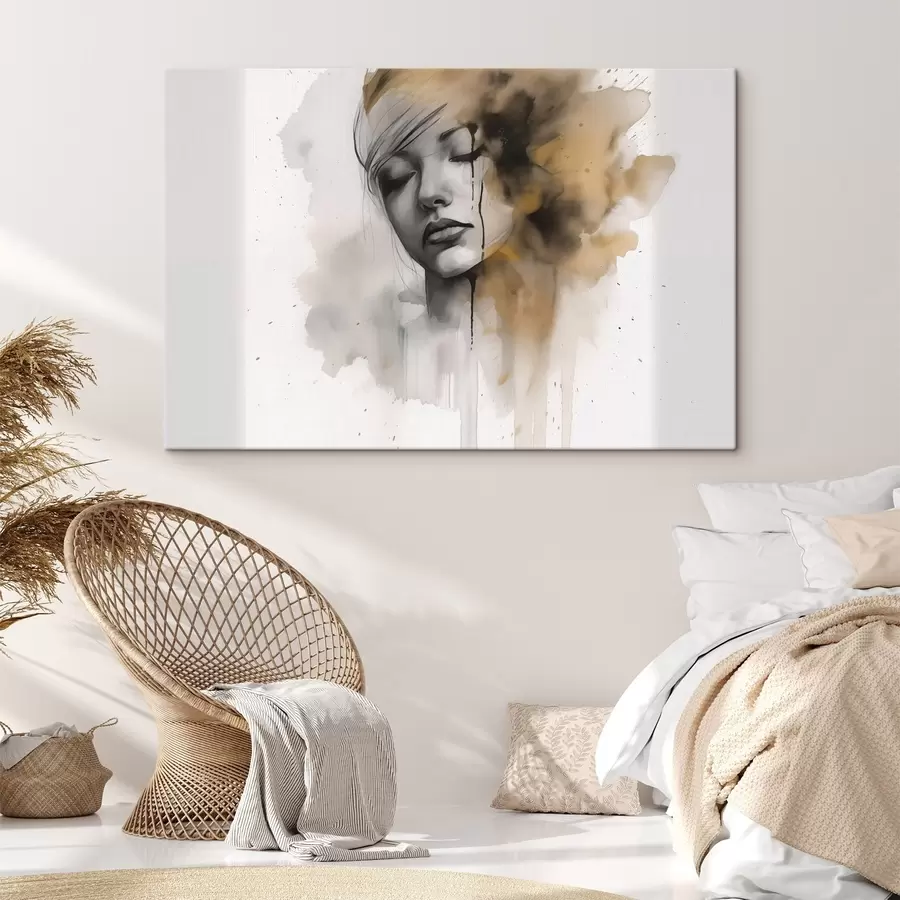 Pilt Tüdruku portree akvarellitehnikas abstraktsete varjudega s42474