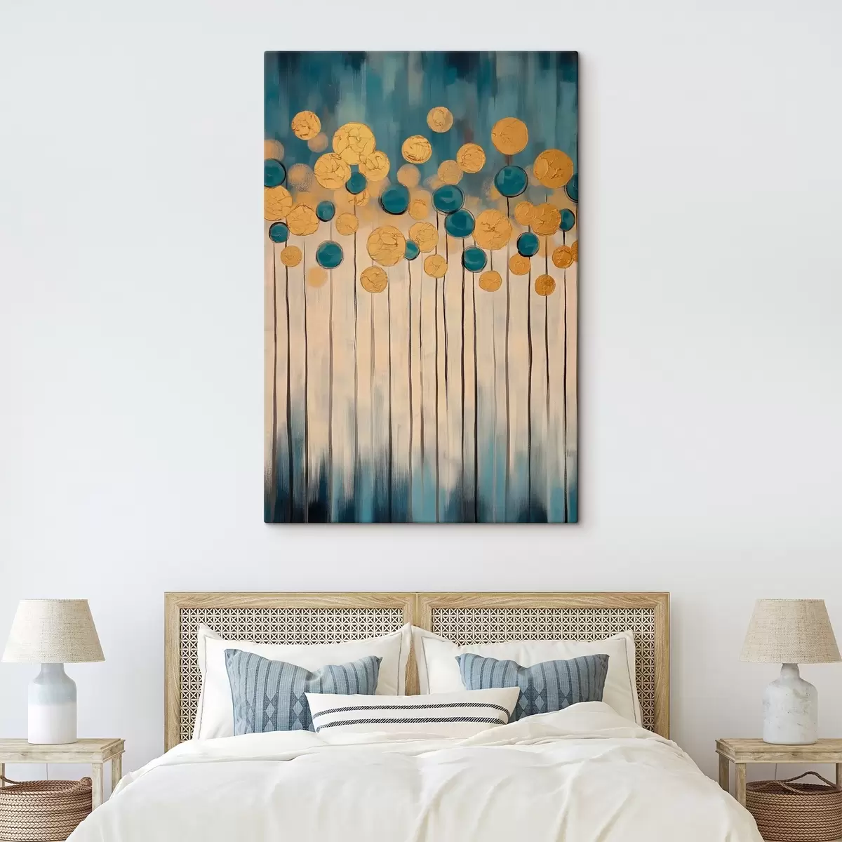 Pilt Dekoratiivne abstraktsioon ümmarguste elementidega sinisel ja beežil taustal s42476