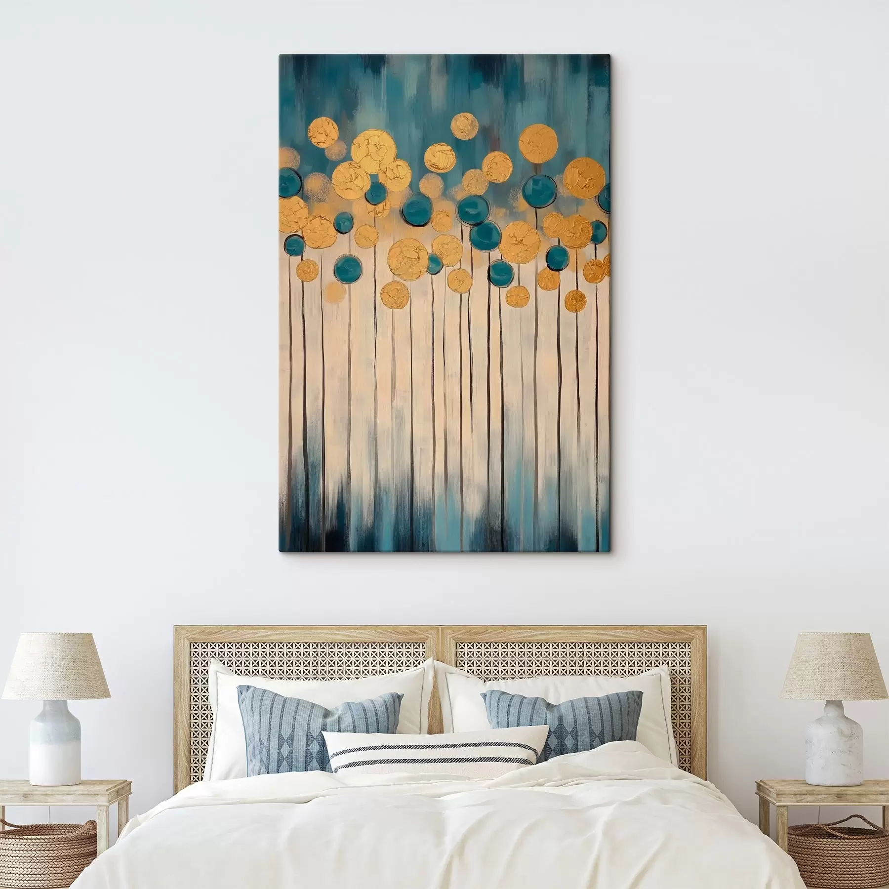 Fototapeedid Dekoratiivne abstraktsioon ümmarguste elementidega sinisel ja beežil taustal s42476