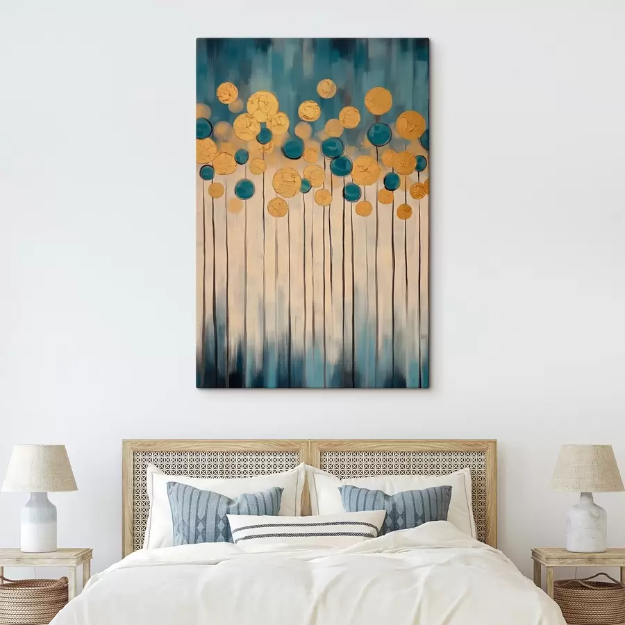 Pilt Dekoratiivne abstraktsioon ümmarguste elementidega sinisel ja beežil taustal s42476