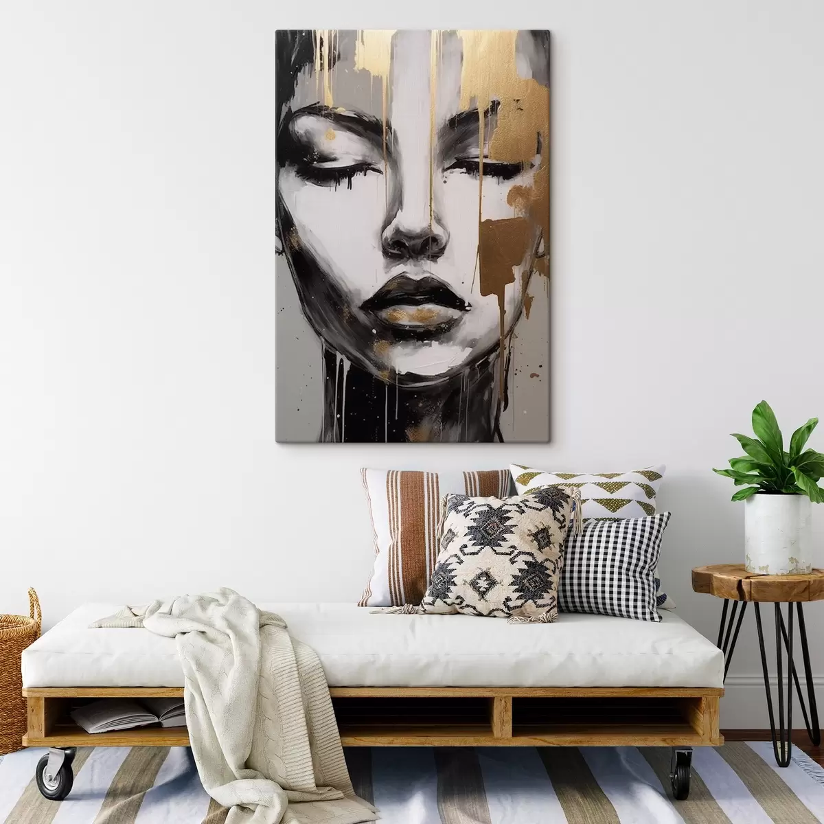 Pilt Must-valge portree abstraktsete elementidega s42481