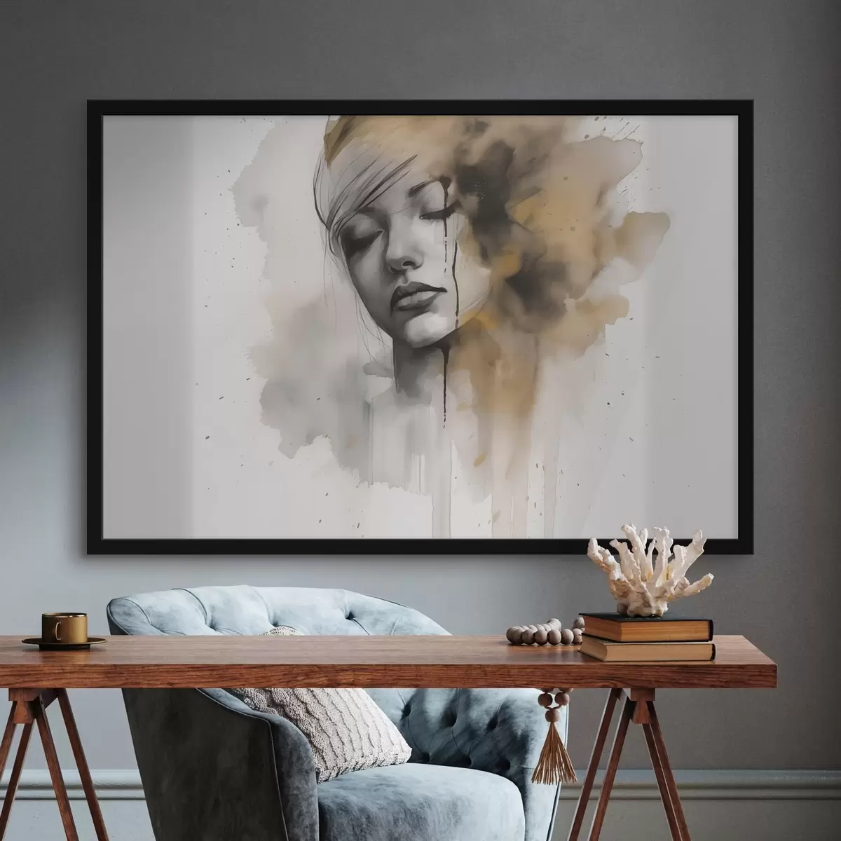 Plakat Tüdruku portree akvarellitehnikas abstraktsete varjudega f42474