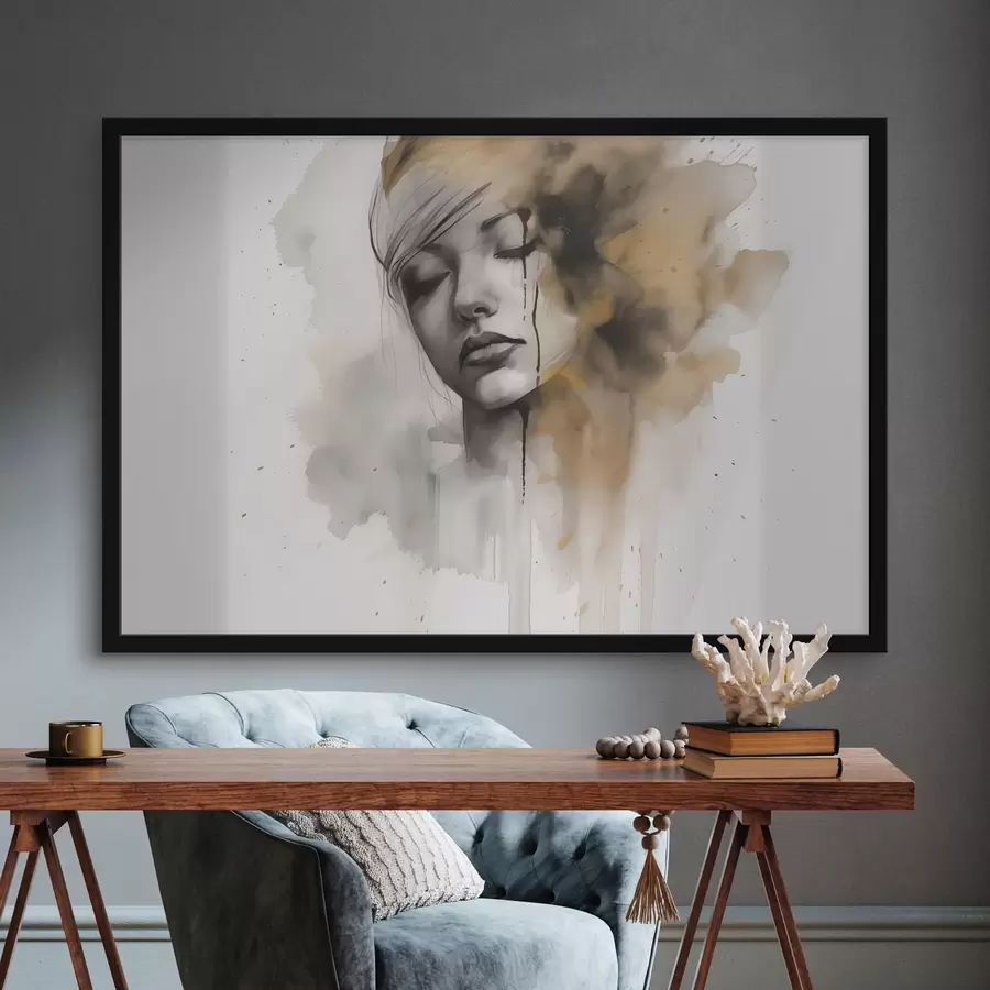 Fototapeedid Tüdruku portree akvarellitehnikas abstraktsete varjudega f42474