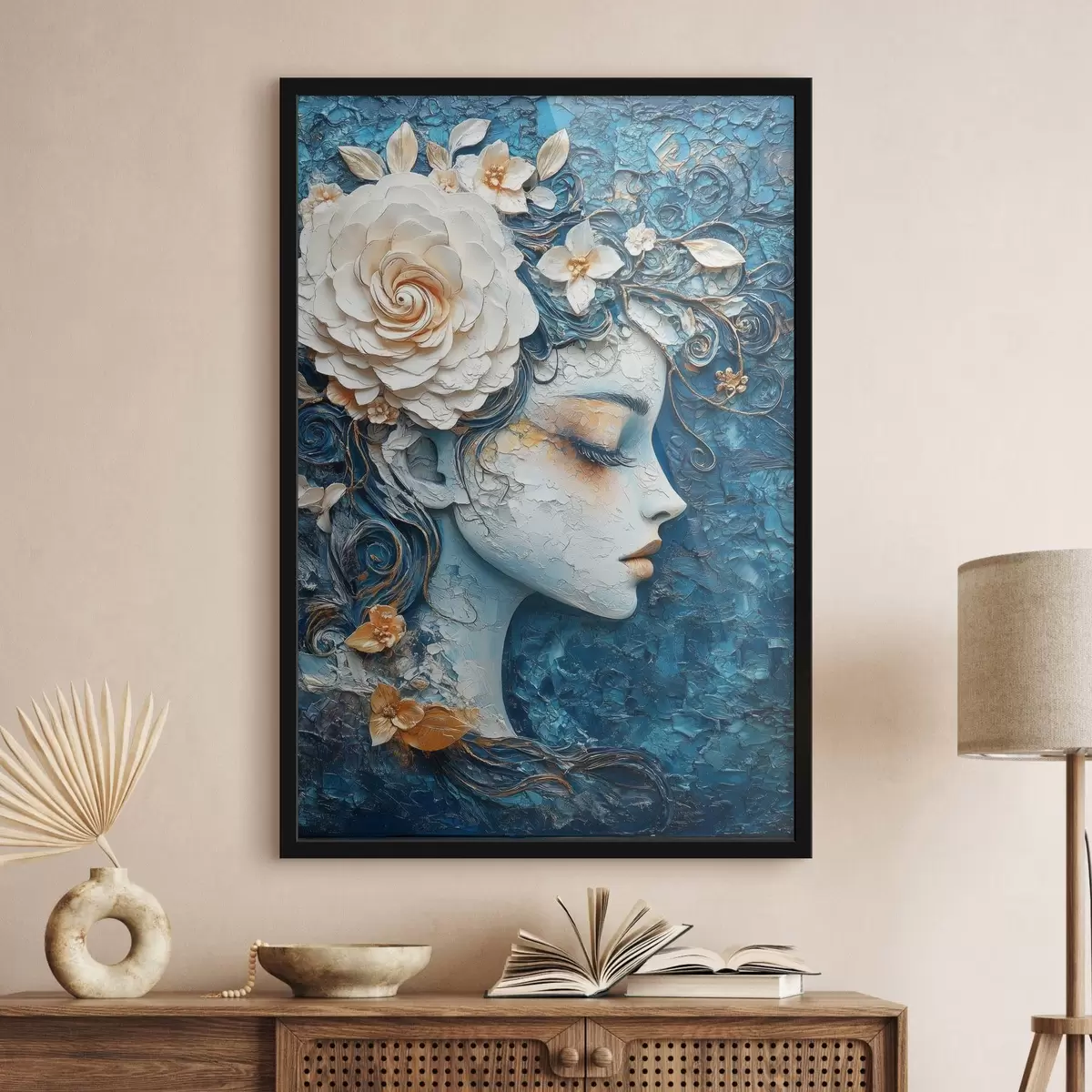 Plakat Joonis tüdruku profiililt sinistes toonides f42495