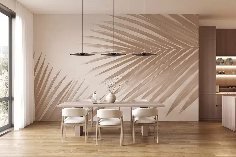 Fototapeedid Beežid abstraktsed palmilehed w08653v1