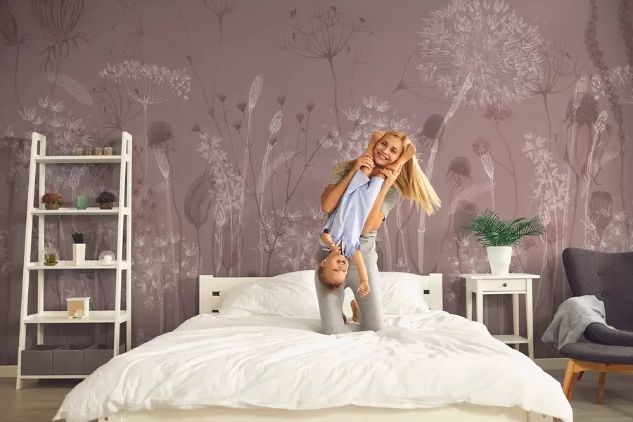 Fototapeedid Õhulised võililled ja metsalilled akvarellistiilis roosades toonides w08637v1