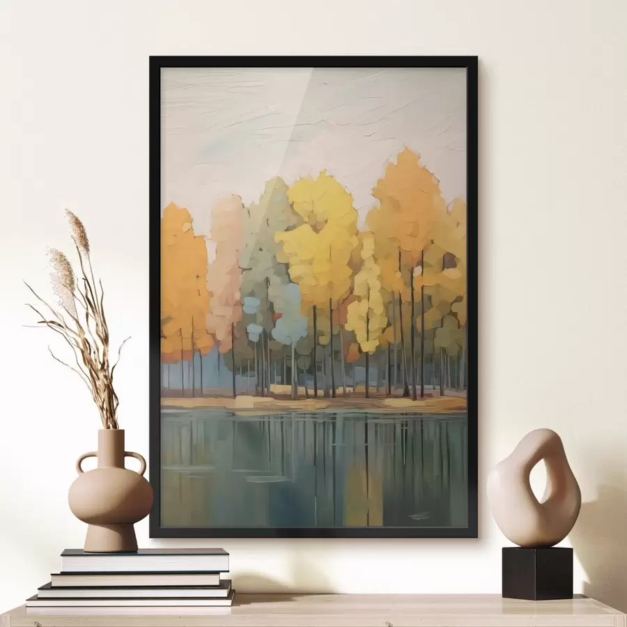 Fototapeedid Sügisene puistu tiigi ääres imitatsiooni maalimine f42586