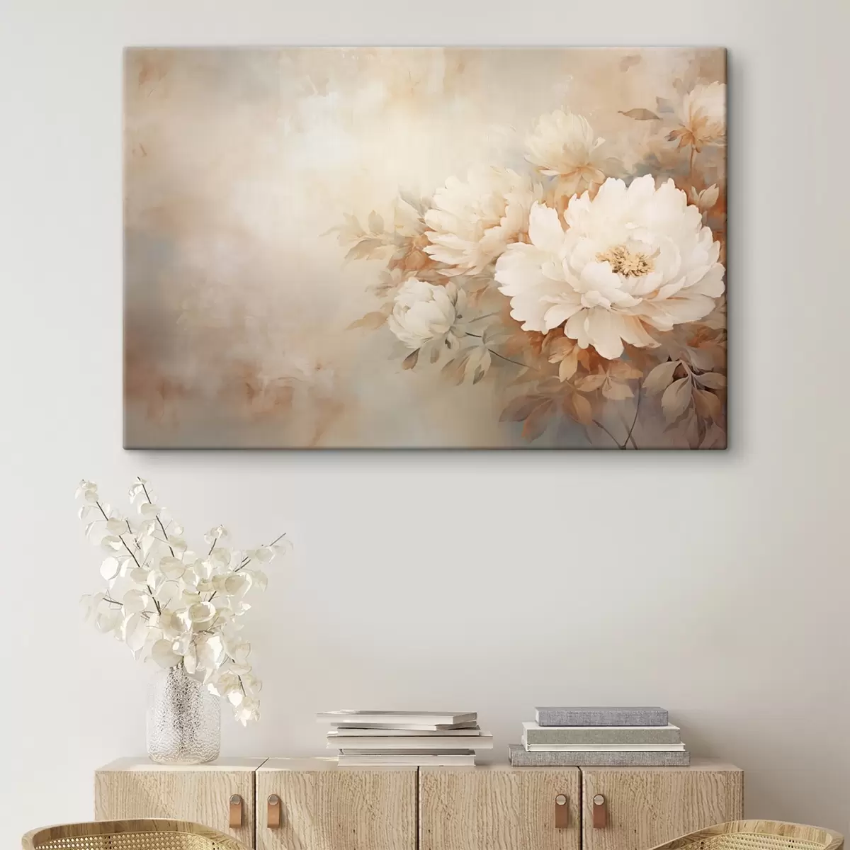 Pilt Õrnad ploomid pastelsetes kreemikas toonides hägusel taustal, mis loob pehme ja romantilise meeleolu. s42558