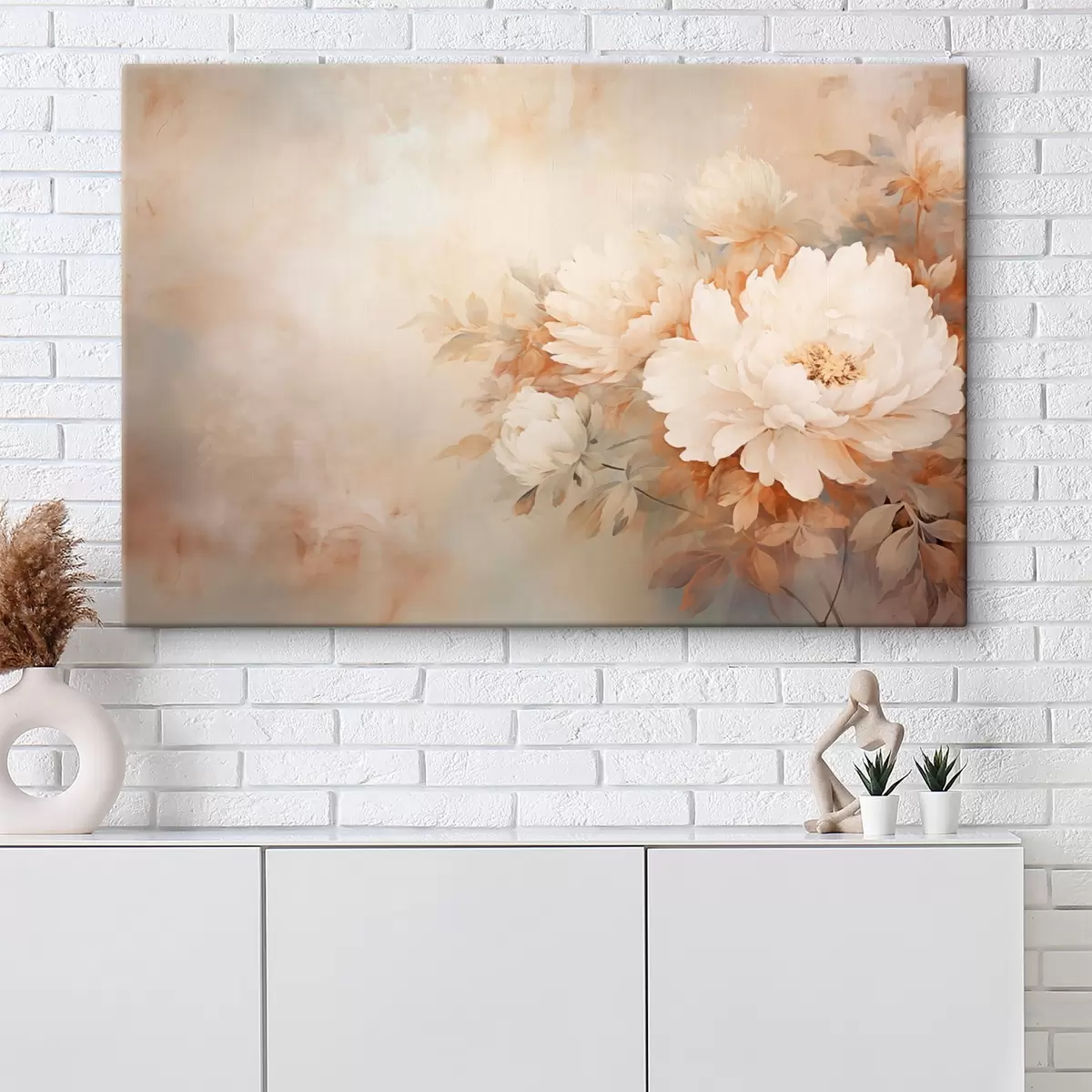 Pilt Õrnad ploomid pastelsetes kreemikas toonides hägusel taustal, mis loob pehme ja romantilise meeleolu. s42558