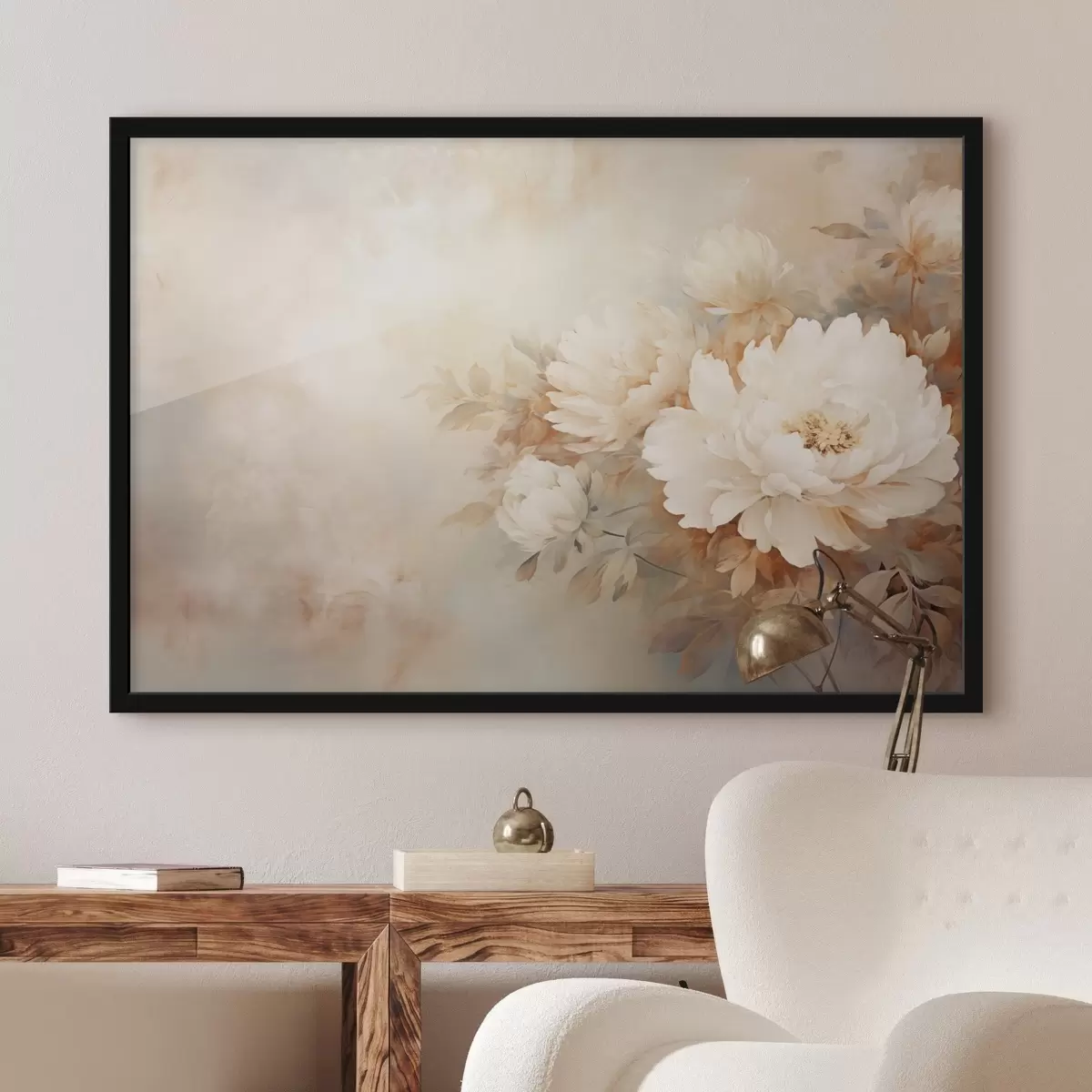 Plakat Õrnad ploomid pastelsetes kreemikas toonides hägusel taustal, mis loob pehme ja romantilise meeleolu. f42558