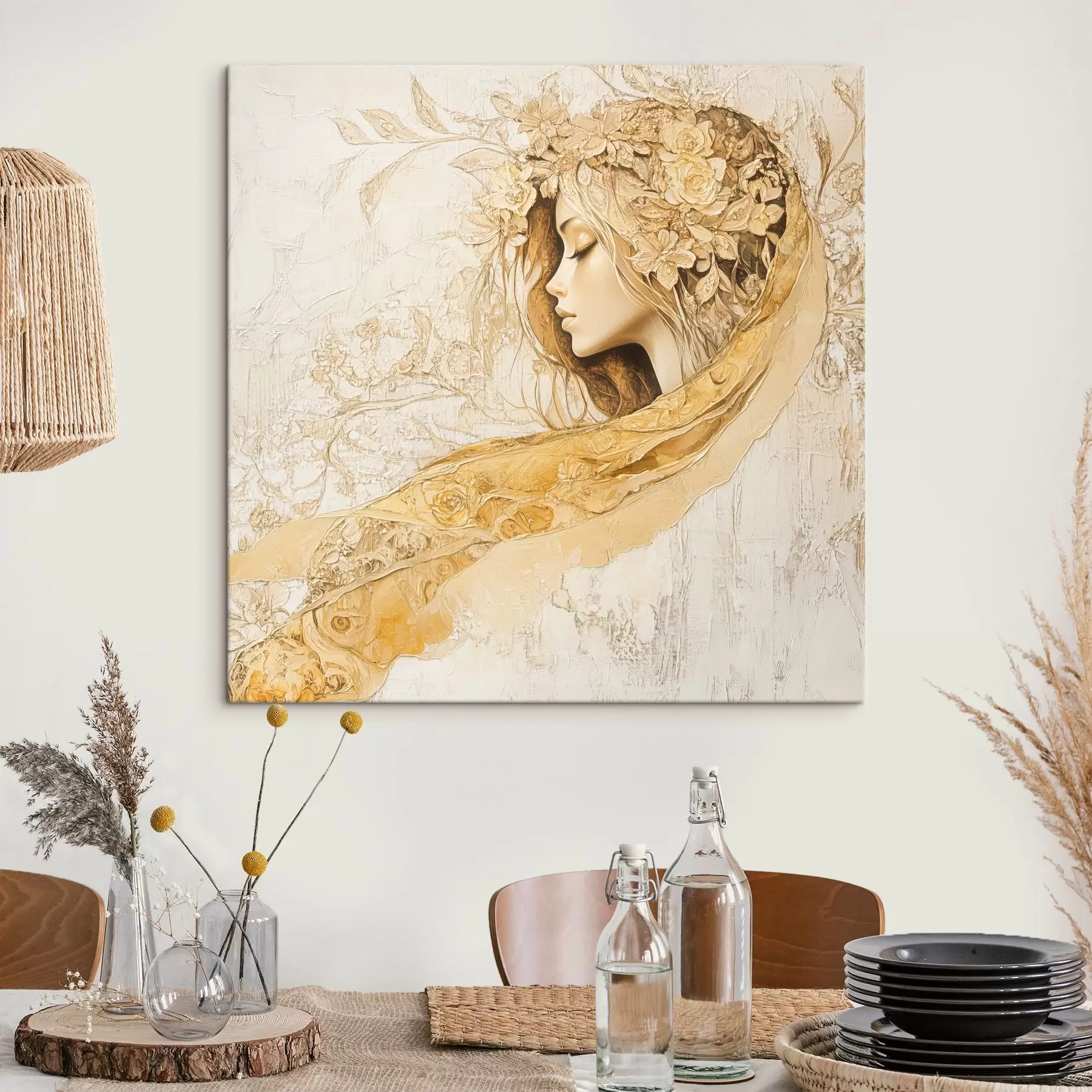 Fototapeedid Õrn tüdruk stiilis õlimaal lilledega s42616