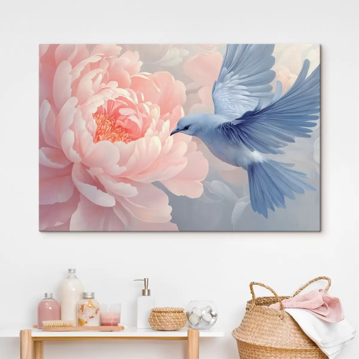 Pilt Sinine kolibri ja pioon s42618