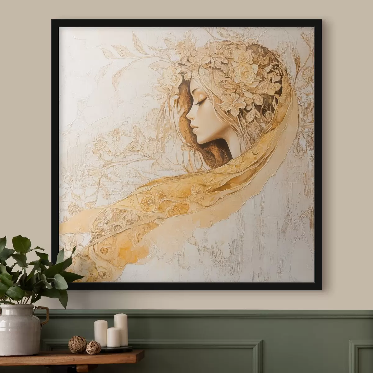 Plakat Õrn tüdruk stiilis õlimaal lilledega f42616