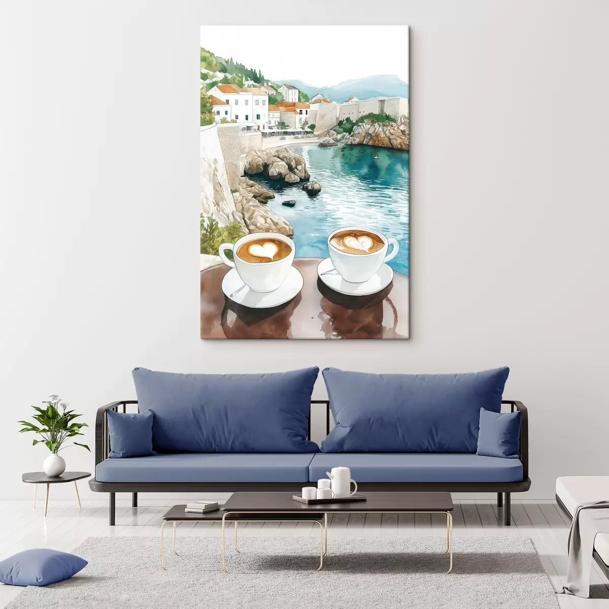 Pilt Tassid kohvi mere ääres, akvarellstiilis, Horvaatia s42448
