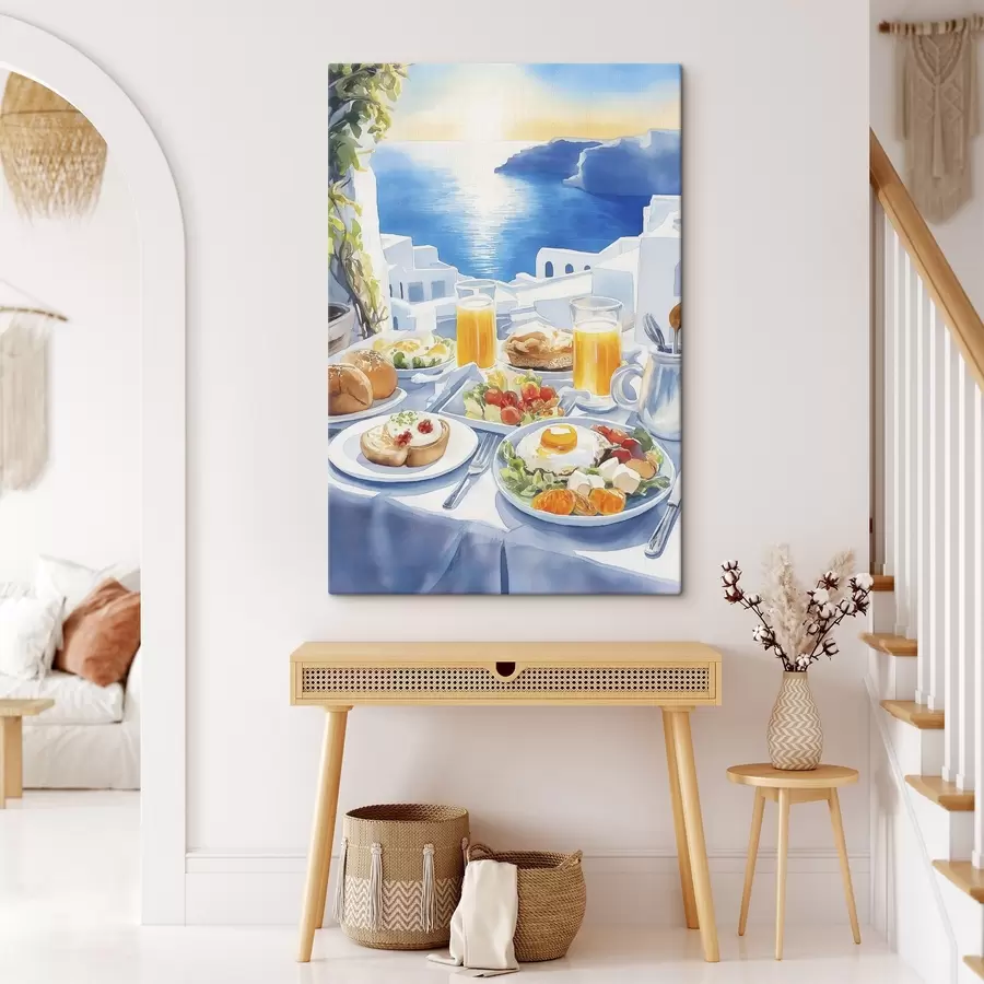 Pilt Santorini maastikud, hommikusöök, akvarellistiil, vanalinn s42454