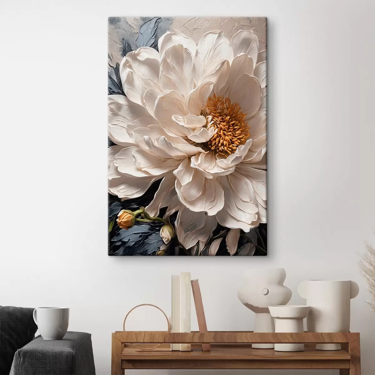 Pilt Valge lill sini-beežil taustal s42523