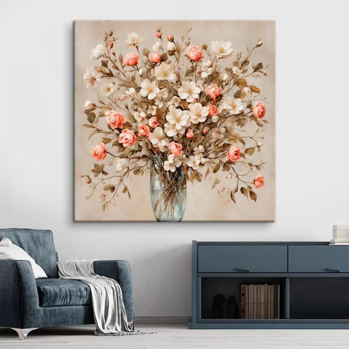 Pilt Lilled läbipaistvas vaasis beežil taustal s42534