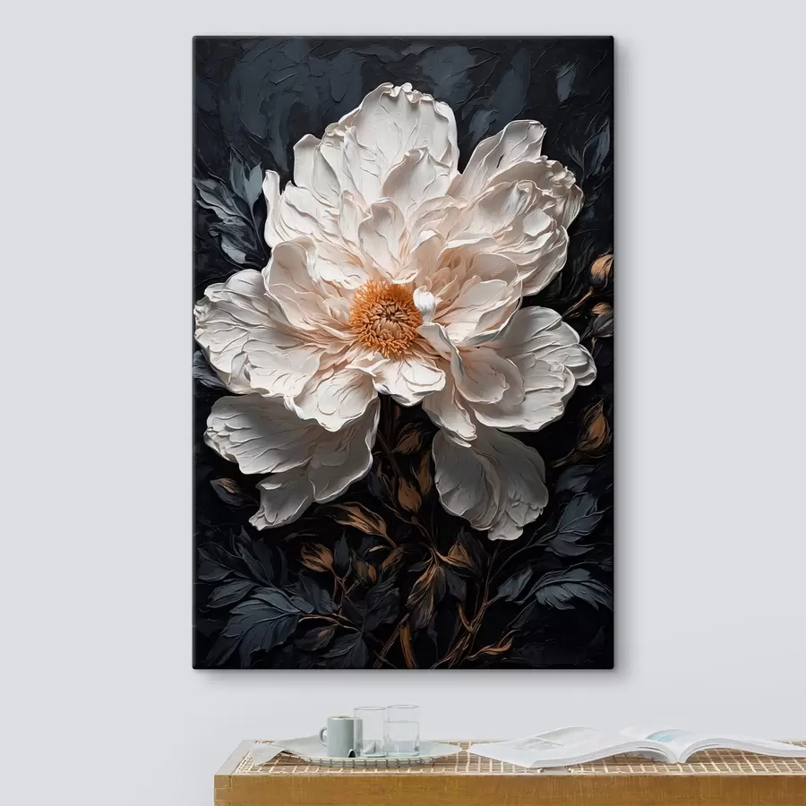 Pilt Valge lill mustal taustal õlimaali stiilis s42544