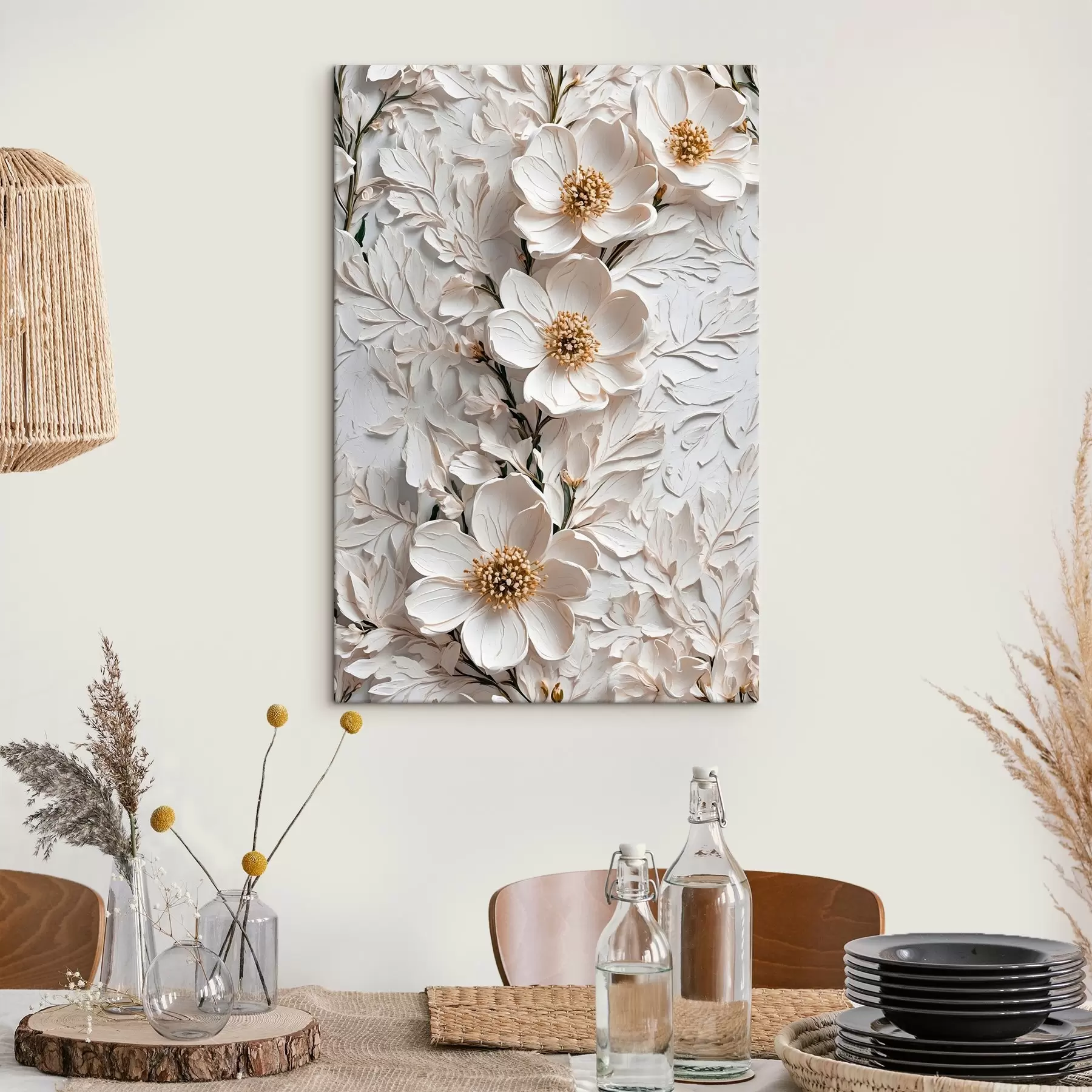 Pilt Valged lilled ja varred õlimaali stiilis s42546