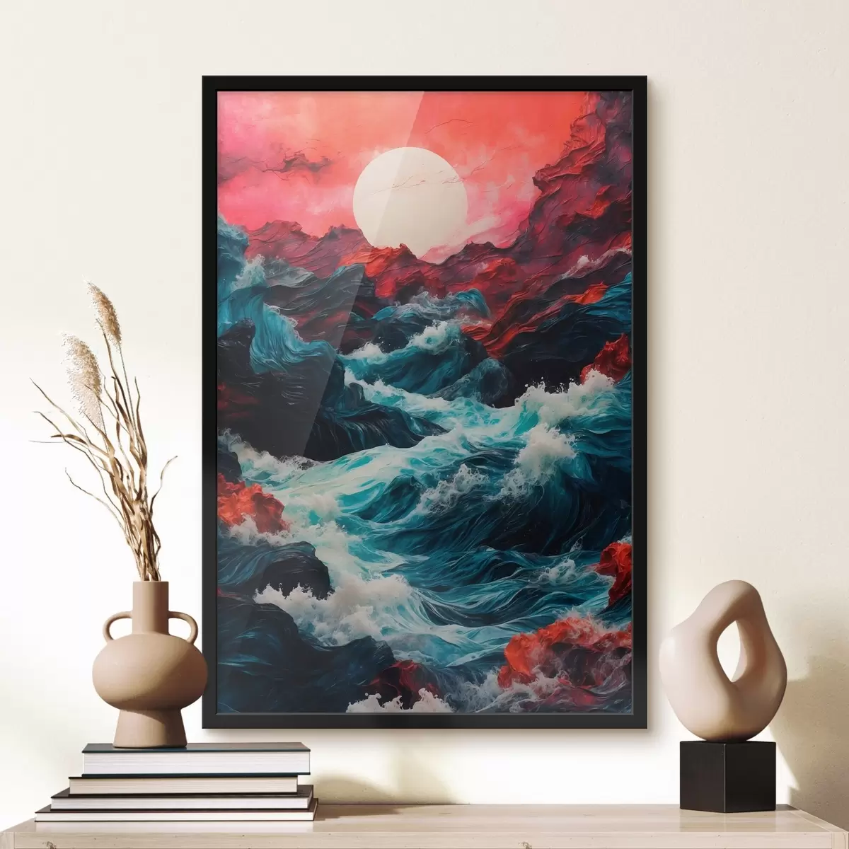 Plakat Tormine meri ja valge päike f42519