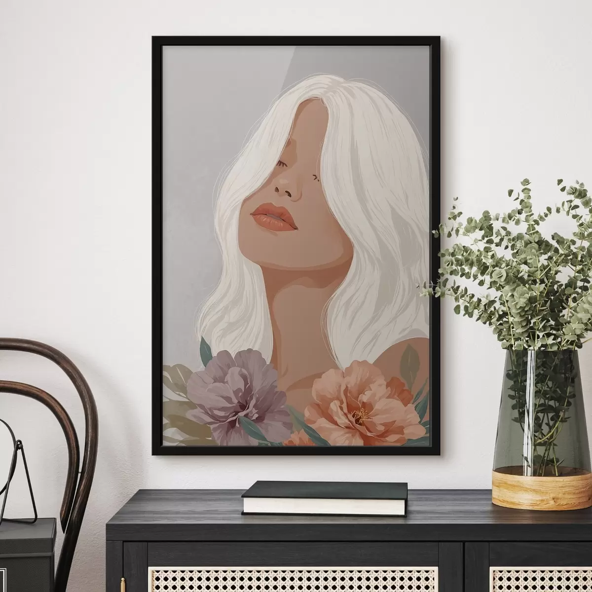 Plakat Tüdruk hallil taustal vektorgraafikas f42521