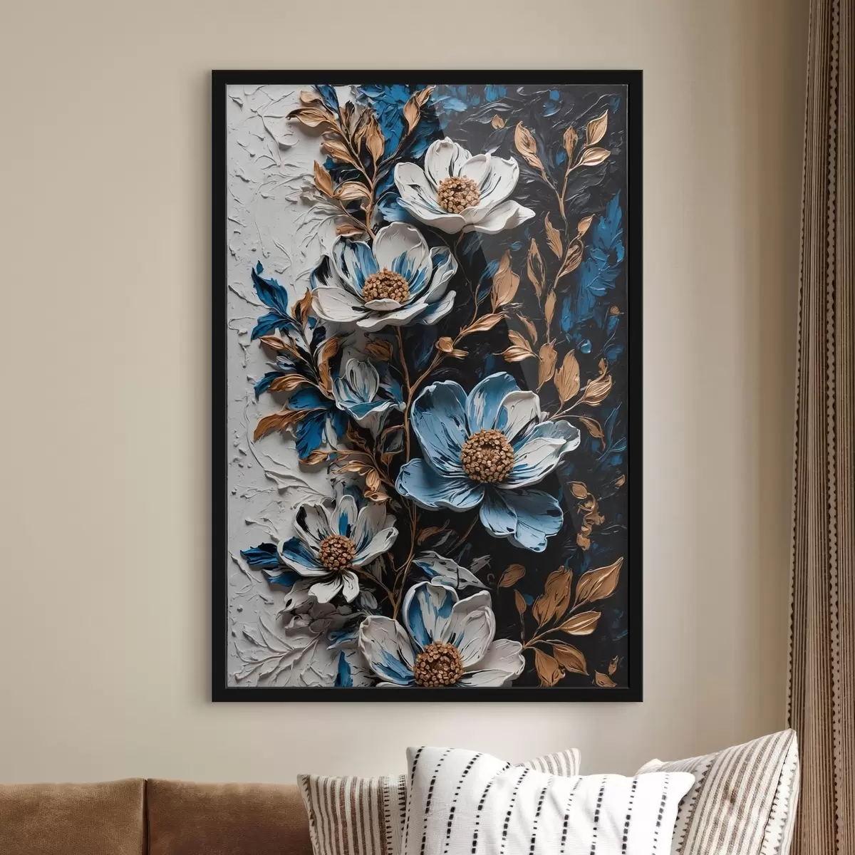 Plakat Lilled ja varred mustal ja valgel taustal õlimaali stiilis f42532