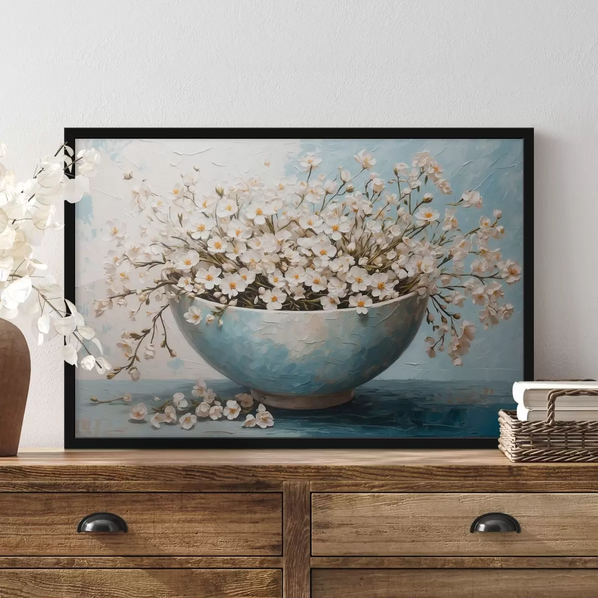 Plakat Valged väikesed lilled potis f42533