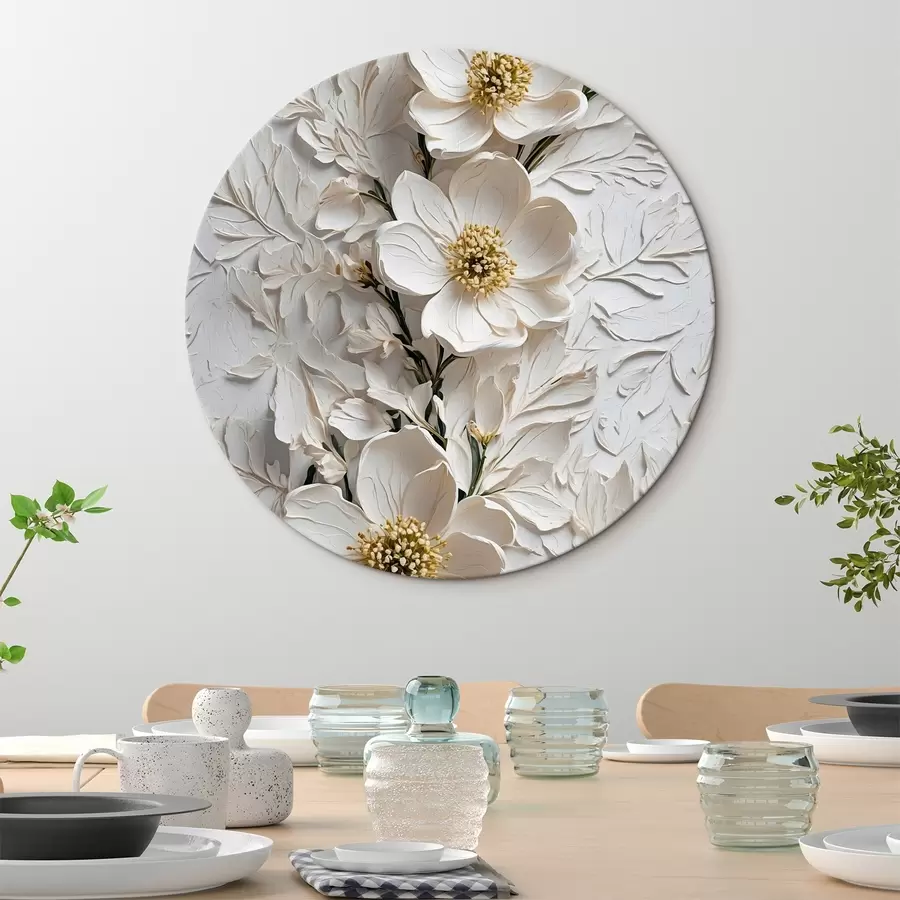 Pilt Valged lilled ja varred õlimaali stiilis r42546