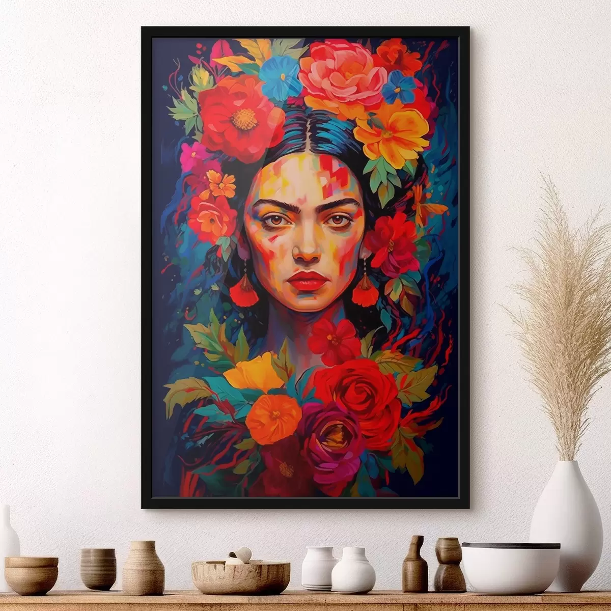 Plakat Naise portree lilleraamiga heledas abstraktses stiilis f42653